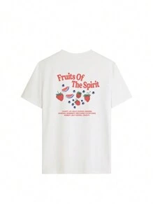 夏季女装，日常休闲风，宽松圆领短袖图案T恤搭配草莓印花，时尚百搭女式夏季上衣，适合日常穿着，可爱上衣，女士T恤，标语T恤，宽松上衣，外出上衣，度假上衣，适合去海滩或露营，女士白色上衣 - 白色 - 查看 3