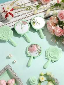 24pcs Gift Set - Rose Flower Mirror + Gift Bag + Greeting Card, Bride's Return Gift, Rose Flower Shaped Mirror, Plastic Portable Mirror, Bride's Thank You Card (With Organza Bag), Wedding Party Favor, Bridesmaid Gift (For Guests), Bridal Shower Supplies - Multicolor - View 5