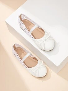 1 双女童花朵装饰公主平底帆布鞋，学生舒适芭蕾平底鞋，白色蕾丝，适合户外、舞蹈、婚礼 - 白色 - 查看 6