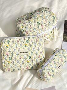 1Pc/Set Vintage Delicate Floral Quilted Makeup Bag, Large Capacity Travel Toiletry Pouch With Handle, Multi-Functional Cosmetic Storage Bag For Lipstick, Jewelry, Tissues, Sanitary Napkins, Toiletry Bag For Travel, Daily Use, Perfect Gift For Valentine's Day, Mother's Day, Anniversary, Vacation, Daily Use, New Style 2025 (Random Cutting).