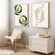 1/2pcs Unframed Green Cheetah Lucky 8 Pool Ball Y2K Preppy Art Poster Aesthetic Coquette Girly Room Decor Funky Painting Canvas Print Minimalist Wall Picture For Dorm,College Apartment,Living Room,Bedroom,Modern Home Decoration