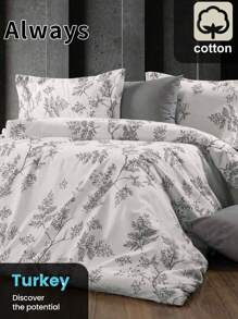 2/3 pcs cotton duvet set, breathable and cozy bedding set for bedroom, all season, 1 piece duvet cover with 1/2 pieces pillow cases (no filling), machine washable - 淺灰色 - 查看 1