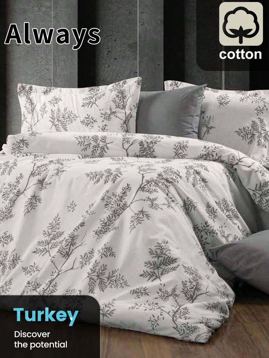 2/3 pcs cotton duvet set, breathable and cozy bedding set for bedroom, all season, 1 piece duvet cover with 1/2 pieces pillow cases (no filling), machine washable - 淺灰色 - 查看 1