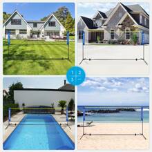 SONGMICS 3 M Badminton Net, Volleyball Net, Adjustable Poles Height, Portable Set For Tennis, Blue And Yellow - Baby Blue - View 1