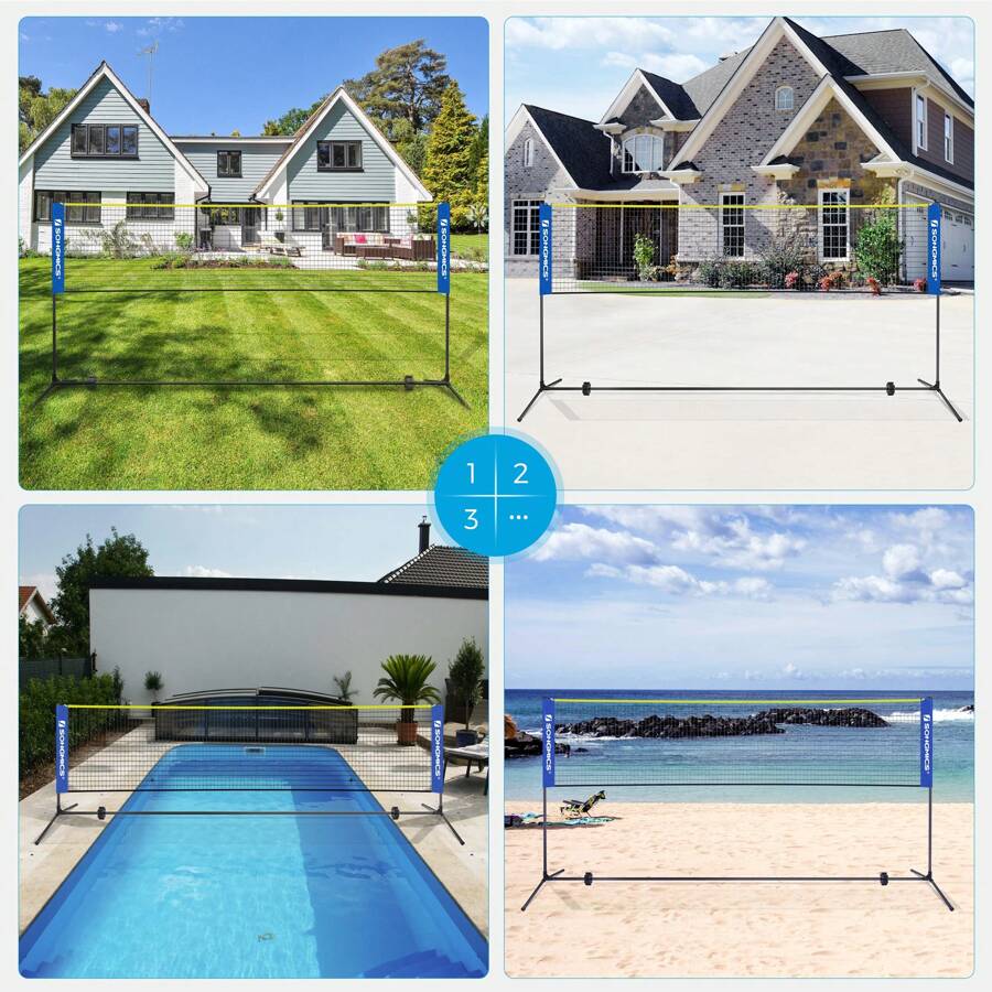 SONGMICS 3 M Badminton Net, Volleyball Net, Adjustable Poles Height, Portable Set For Tennis, Blue And Yellow - Baby Blue - View 1