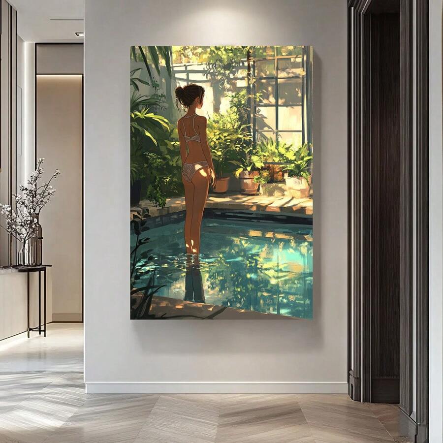 1 Pc  Swimsuit Girls Holiday Room DecorWooden Framed Canvas Painting -  Thickness 2.25cm/0.9inch,Home Gift Decoration, Room Decoration Aesthetic, Wall Decoration Art, Perfect Gift, Autumn And Winter Wall Decoration, Living Room Decoration, Bedroom Decoration, Kitchen Decoration, Entry Decoration, Bathroom Decoration, Direct Wall Painting, High Quality Wall Painting Poster