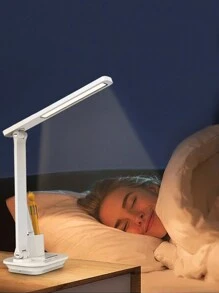 1PC LED Folding Desk Lamp USB Rechargeable/Plug-In Touch Dimmable Eye Protection Desk Lamp With Pen Holder For Office Bedroom Dormitory Study - White - View 9