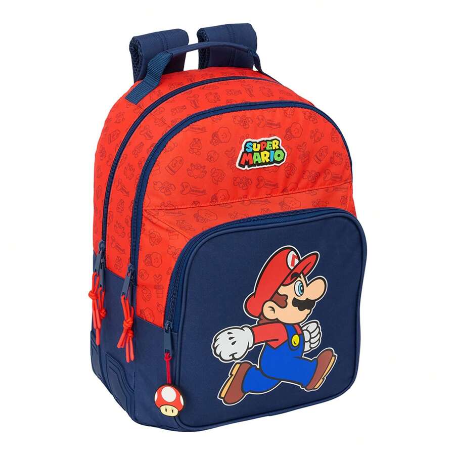 Nintendo Super Mario "Trick" Double Backpack Adaptable To Trolley With Double Main Compartment And Zipper Closure - Double Backpack Reinforced Base And Padded And Adjustable Handles - Multicolor - View 1