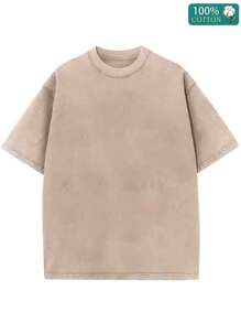 1 Piece, 230G Double-Sided Water Wash, Adventure Or Lost Opportunity1 Piece, Washed Printed T-Shirt 230g, High-Quality Batik Cotton Retro Fashion Brand T-Shirt, A Certain Thickness Suitable For Summer T-Shirts, Holiday Gifts. - 卡其色 - 查看 2