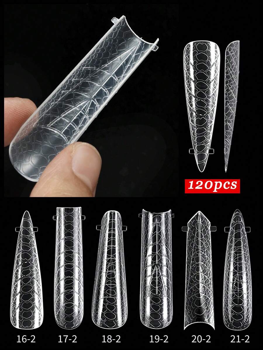 120pcs/Box Nail Art Crystal Nail Tips, Reusable Crystal Nail Extension With Patterns, Quick Gel Nail Extensions - Clear - View 1