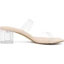 Athlefit Stylish Women's Two Strap Open Toe Heels Sandals Chunky Block Comfortable Slip On Low Heel Dress Shoes - Trong sáng - Xem 2
