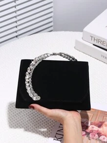 1pc Women Elegant Bling Rhinestone Embellished Evening Clutch, Shiny Crystal Decorated Handbag, Detachable Metal Chain Shoulder Strap, Suitable For Party, Wedding, Prom, Nightclub, Birthday, Anniversary Gift, Perfectly Matching With Prom Dresses For Women, Prom Accessories,Sequin Dress Women,Sparkly Dress,Elegant Dresses For Women, Prom Bag For Party