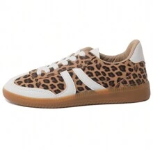 Women's Red Black Leopard Beige Gold Retro German Trainers – Lace-Up Low-Top Casual Sneakers [Size Up Half Size] - 豹 - 查看 3