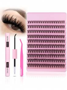 200 piezas Kit de extensión de pestañas DIY, pestañas en racimo D rizado, con pegamento para pestañas y pinzas selladas, racimos de pestañas mixtas de 8-16 mm, adecuado para uso doméstico Kit de racimos de pestañas, pestañas, pestañas postizas