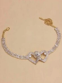 1 pieza Tobillera con forma de doble corazón de cristal brillante para la novia - Multicolor - Ver 5