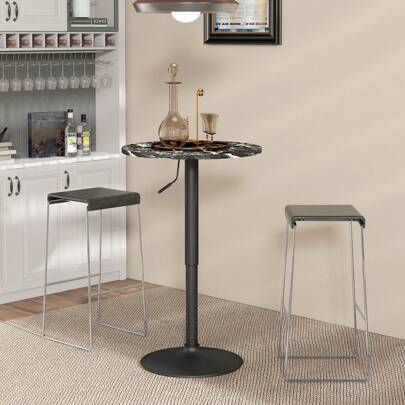  HOMCOM Bartisch Stehtisch Runder Esstisch für 2 Personen, Küchentisch mit Marmoroptik für Wohnzimmer, Esszimmer, kleine Räume, Schwarz, Ø60 x 68-93,5cm