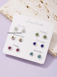 1set/6pairs Women's Rhinestone Decorated Iron Earrings Set - Silver - View 5