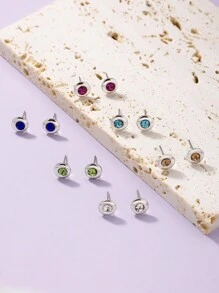 1set/6pairs Women's Rhinestone Decorated Iron Earrings Set - Silver - View 3