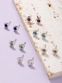 1set/6pairs Women's Rhinestone Decorated Iron Earrings Set - Silver - View 2