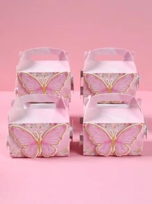 4个粉色蝴蝶造型便携式礼盒，蝴蝶主题派对礼品包装盒，粉色蝴蝶糖果盒，甜点蛋糕面包盒饼干盒，粉色蝴蝶派对装饰，粉色婚礼回礼盒，粉色蝴蝶生日家庭活动装饰，宝宝性别揭晓派对装饰，生日派对用品，宝宝派对用品 - 粉色 - 查看 5