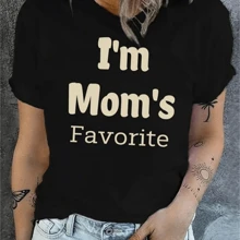 I M Mom S Favorite Print Polyester Breathable Tee Shirt Crew Neck Casual T Shirts For Women
