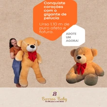 Urso De Pelúcia Gigante Teddy- 90 Cm e 1,10 metros Macio C/ Laço Grátis - Doce de Leite com Laço Azul - Visão 3