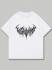 Gotischer dunkel Totem Muster Rundhals Kurzarmshirt, lässige und vielseitige Oberteile für Frauen, Sommer & Frühling - Weiss - Übersicht 3