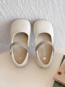 1 paar effen imitatieleren platte schoenen voor meisjes met strass-motief, elegant voor buiten, geschikt voor lente en zomer