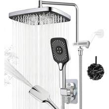 12" Rain Shower Head With Handheld Spray 4 Settings High Pressure Shower Head Rainfall Showerhead With Handheld Sprayer + 12" Shower Head Extension Arm,79" Shower Hose, 12" X 8" Rectangle Shower Heads - Chrome - View 8