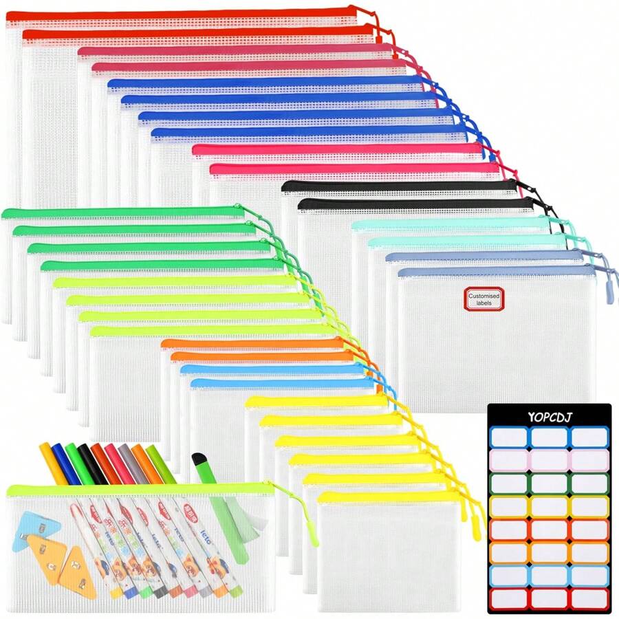 36pcs Mesh Zipper Pouch Bags,12 Colors For Storage Bags With Zipper, 8 Sizes For Reusable Plastic Zip Organizer For Travel Cosmetics - Multicolor - View 1