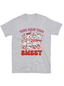 Oversized Style For Women, You Are Too Sweet Nurse Valentine Tshirt, Insulin Diabetes ICU Nurse Tee, Valentine Gift For Nurse, Pharmacist Diabetic Nurse Tshirt, Loose Type Shirt For Women, Perfect For Holiday Parties Or Gift Giving, Soft And Comfortable - 灰色 - 查看 3