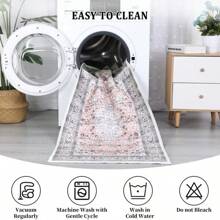 Large Area Rug, Boho Entryway Rug, Non-Slip Throw Rug For Bedroom, Low-Pile Office Dining Room Rug, Distressed Floor Carpet For Laundry, Pink - 9x12 - View 4