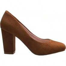 Tacones de plataforma de punta redonda clásicos para mujer con tacón alto en bloque - Adorable,-2025 - Tan Suede - View 4