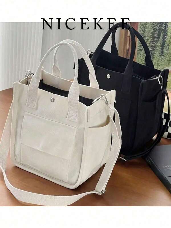 Chic Compact Canvas Tote,Multi-Pocket,Versatile Crossbody & Lunch Storage Bag,Korean Ins Multi-Compartment Mums And Babies Go Out Portable High-Capacity Mums And Babies Go Out Multi-Layered Tote Bag Ultra-Portable Go Out Fashion Mums Go Out Hand Carry Lunch Box Bag, Literary School Bag For Teens, Book Bag For Women Or Students, Perfect For Books, Shopping, Back To School And More