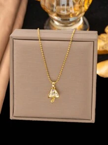 1pc Stainless Steel Gold Mushroom Necklace, Fashionable French Hip-Hop Style Casual Minimalist Versatile, Suitable For Daily Wear, Street, Valentine's Day, Party, Holiday - Mushroom - View 2