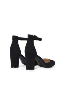 Women's Ankle Strap Closed Toe Chunky Heel Pumps Low Block Round Toe Solid Color Heels Elegant Bridal Wedding Dress Pumps Shoes - 黑色 - 查看 5