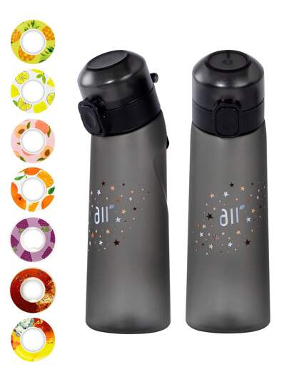 1 st stjärntryck sportvattenflaska med 1 st slumpmässig rund smakkapsel, fruktdrycksflaska, kreativ vattenkopp för utomhussporter, lämplig för fitness och utomhussport, moderiktig dricksvattenflaska, födelsedagspresent - (smakkapslar förbättrar bara luktsinnet, inte Ändra smaken) Ändrar inte smaken på vattnet, får det bara att lukta gott