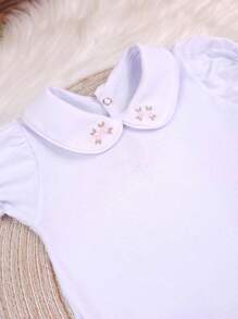 Pure & Posh Baby Body Menina Infantil Branco Manga Curta Com Gola Bordada Rococó - Branco - Visão 3