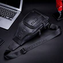 Genuine Leather Sling Bag With USB Charging Port Multi-Pocket Chest Bag For Men Hiking Travel Daypack XB-129 - Magic Black - View 2