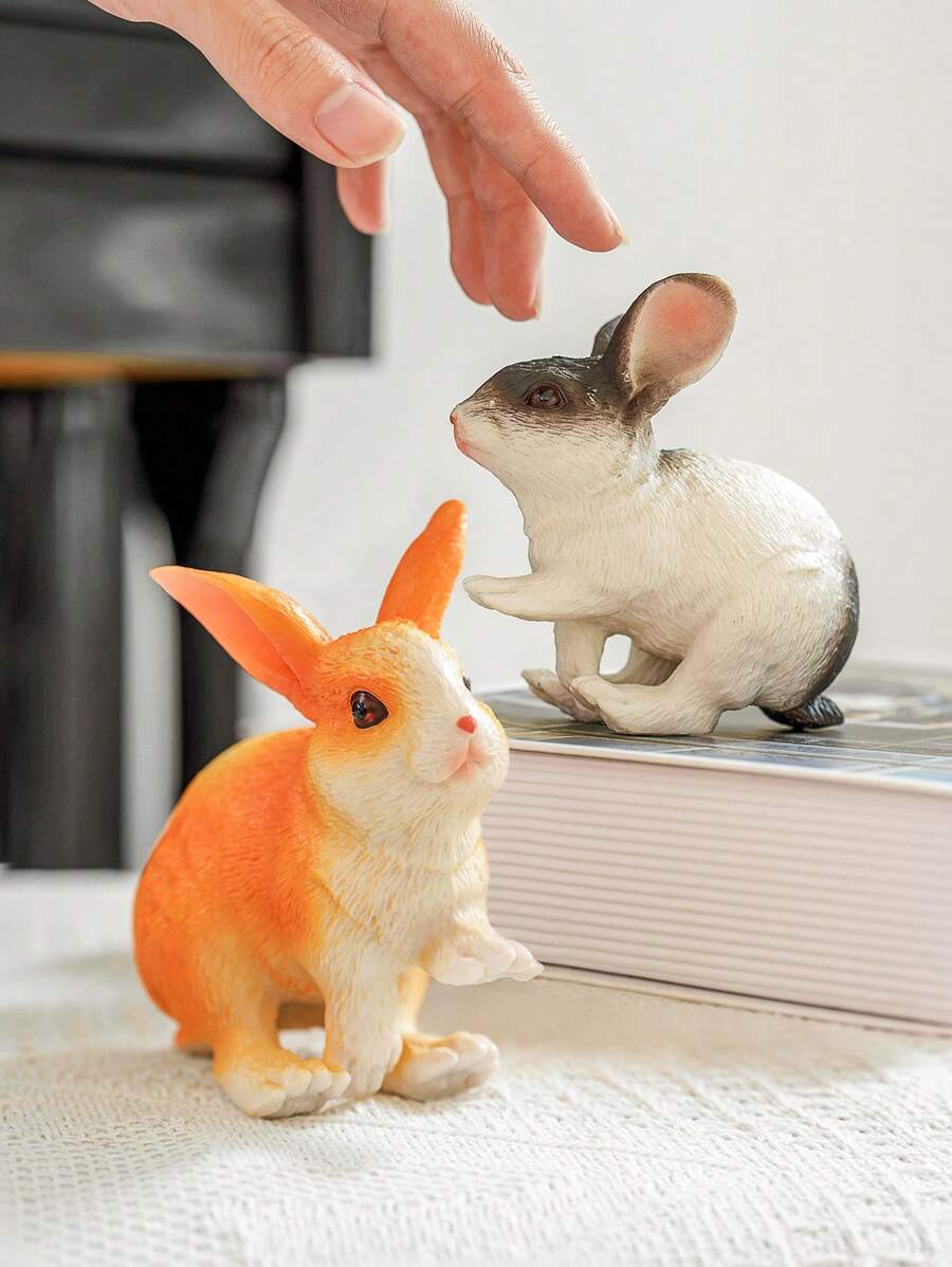 1 Stück süßes Osterhasen Tier Modell Deko: detailliertes Design, PVC Material grauer Hase & gelber Hase, warme Heimdekoration, Outdoor Garten Topfpflanze DIY Zubehör, geeignet als kleines Geschenk für Freunde