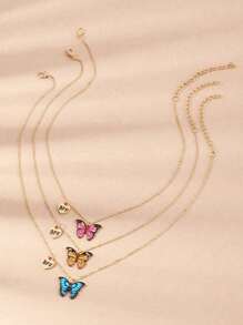 3pcs/Set Kids BFF Best Friend Series Colorful Butterfly Pendant Necklace Set, Suitable For Teenagers Boys Girls Daily Wear, Birthday/Holiday Gift