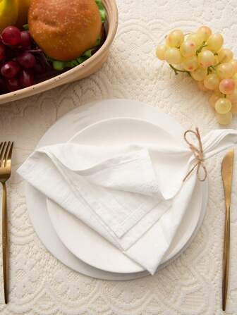2/6/12 件现代简约白色褶皱纹理可洗餐巾，适用于餐厅、厨房、婚礼、派对、野餐、餐桌装饰