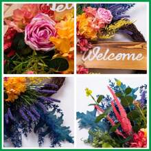 Welcome Sign Wreaths For Front Door Outside, Artificial Colorful Wreath For Spring Summer Autumn, 22'' Handmade Wreath For Farmhouse PorchMother's Day Easter