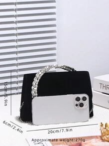 1pc Women Elegant Bling Rhinestone Embellished Evening Clutch, Shiny Crystal Decorated Handbag, Detachable Metal Chain Shoulder Strap, Suitable For Party, Wedding, Prom, Nightclub, Birthday, Anniversary Gift, Perfectly Matching With Prom Dresses For Women, Prom Accessories,Sequin Dress Women,Sparkly Dress,Elegant Dresses For Women, Prom Bag For Party
