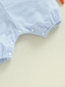 Baby Girl Boy Sleeveless Romper With Rabbit And Vertical Stripes Jumpsuits Perfect For Easter Every Day Wear - Blue - View 8