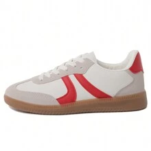 Women's Red Black Leopard Beige Gold Retro German Trainers – Lace-Up Low-Top Casual Sneakers [Size Up Half Size] - 紅色 - 查看 3