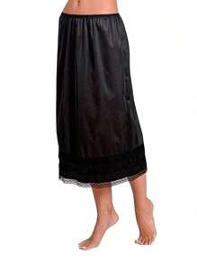 Women's Half Slips Underskirt For Under Dresses Slip Solid Lace Trim Satin Underskirt Inner Lining Short Mini Skirt - 黑色 - 查看 1