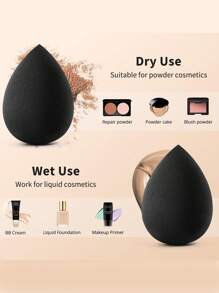 49pcs Makeup Sponge Set Includes 25 Soft Bristle Makeup Brushes (Powder Brush, Blush Brush, Contour Brush, Foundation Brush, Nose Brush, Eyeshadow Brush, Eyebrow Brush, Lip Brush, Detail Brush) + 5 Makeup Sponge For Liquid Makeup + 5 Triangle Powder Puffs + 5 Finger Puffs + 5 Mini Puffs + 1 Headband + 2 Wrist Bands + 1 Brush Cleaning Tool - Black - View 10