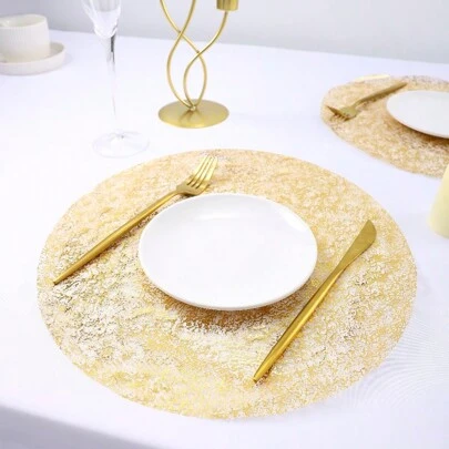 15/30/60/120pcs Disposable Net Lace Gold Foil Placemat, Suitable For Birthday Party, Holiday, Wedding, Dinner, BBQ, Indoor & Outdoor Dining, Heat Insulation, Table Protection, Home Kitchen Table Decor