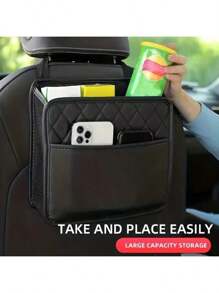 Set di accessori per auto, organizer per sedile posteriore in pelle PU premium con contenitore portarifiuti, borse porta oggetti multitasche per interni auto - borsa portaoggetti universale per sedile posteriore con portabicchiere - Set da 14 salviette compresse portatili, mini salviette usa e getta compresse per viaggi